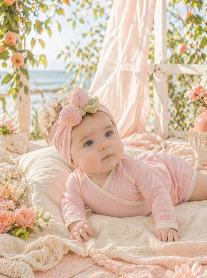 Custom Pink Peach Plush Baby Headband for Baby Shower Gift Sets and Boutique Stores