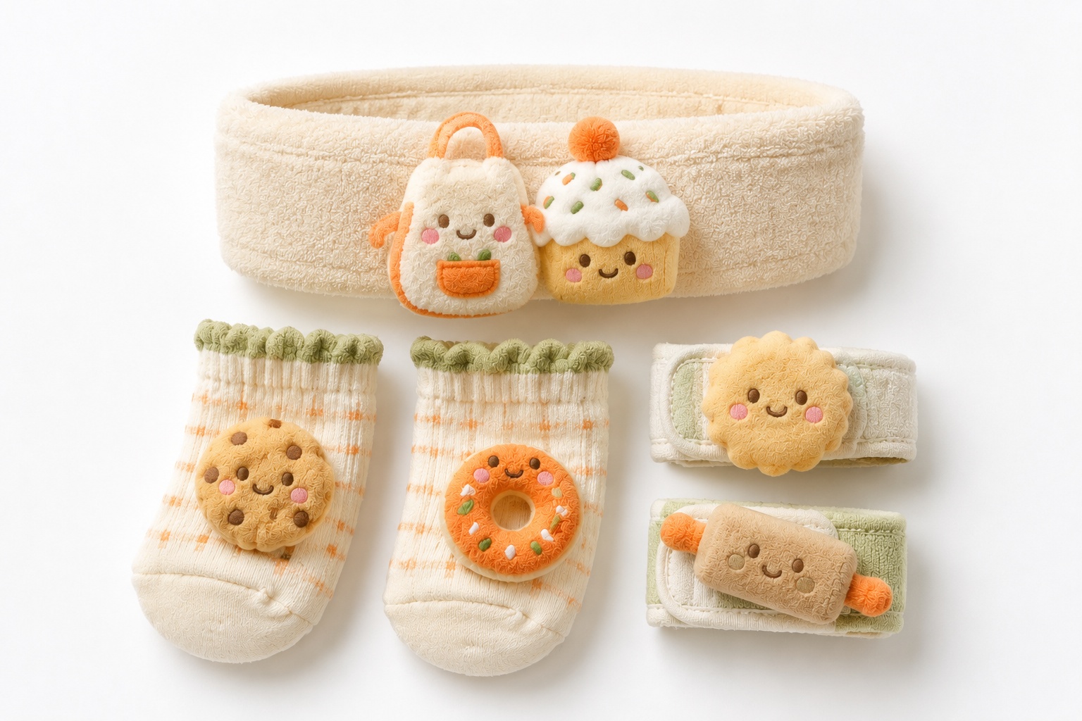 OEM Dessert Theme Baby Plush Doll Headband Socks & Wristband Gift Set for Boutique Brands