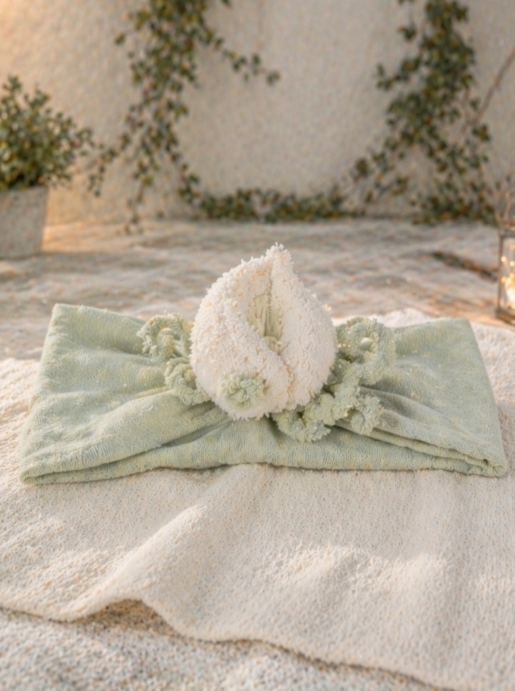 Boutique White Bud Plush Baby Headband with Soft Elastic Band for Premium Newborn Collections