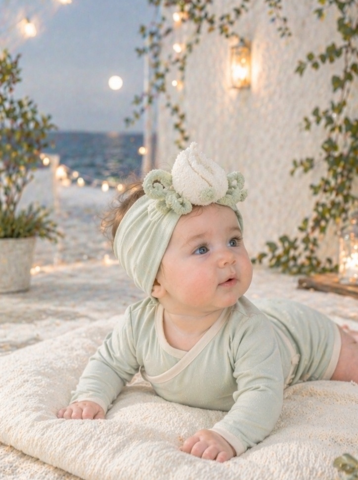 Boutique White Bud Plush Baby Headband with Soft Elastic Band for Premium Newborn Collections