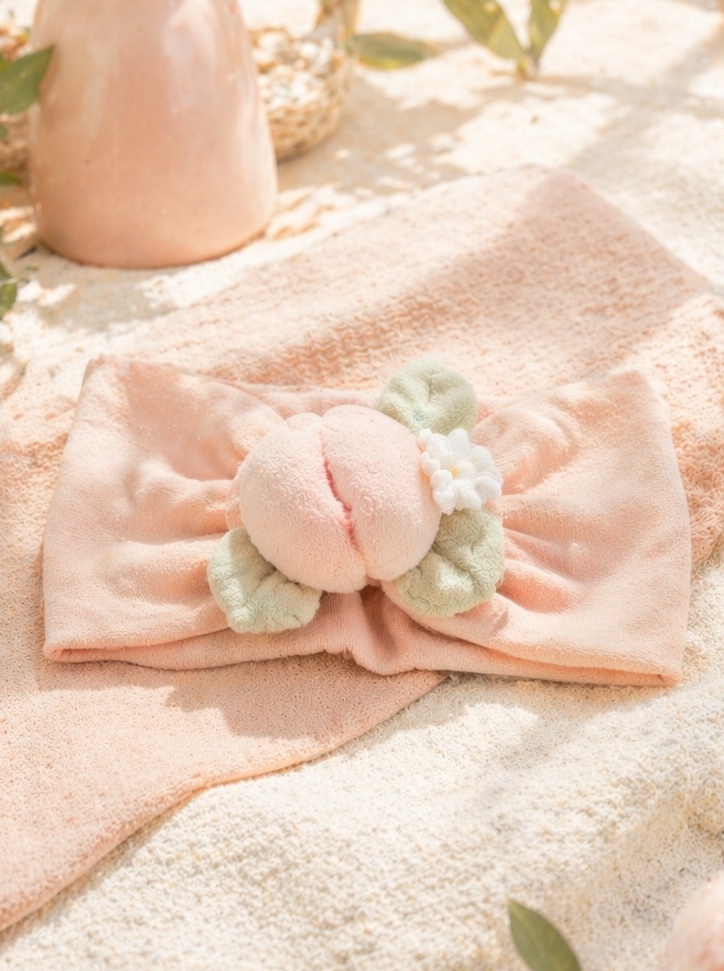 Custom Pink Peach Plush Baby Headband for Baby Shower Gifts and Boutique Collections