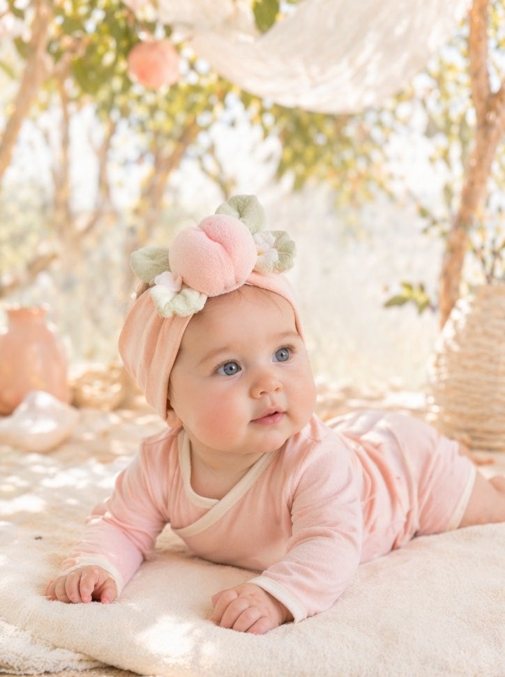 Custom Pink Peach Plush Baby Headband for Baby Shower Gifts and Boutique Collections
