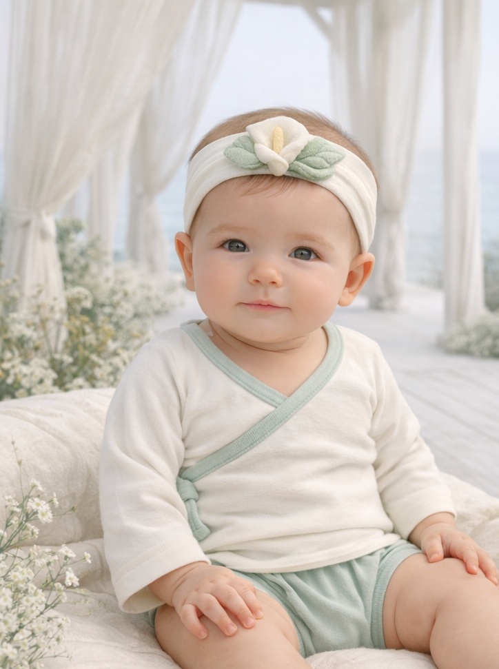 Custom White Flower Baby Headband with Soft Elastic Band for Infant Fashion Collections