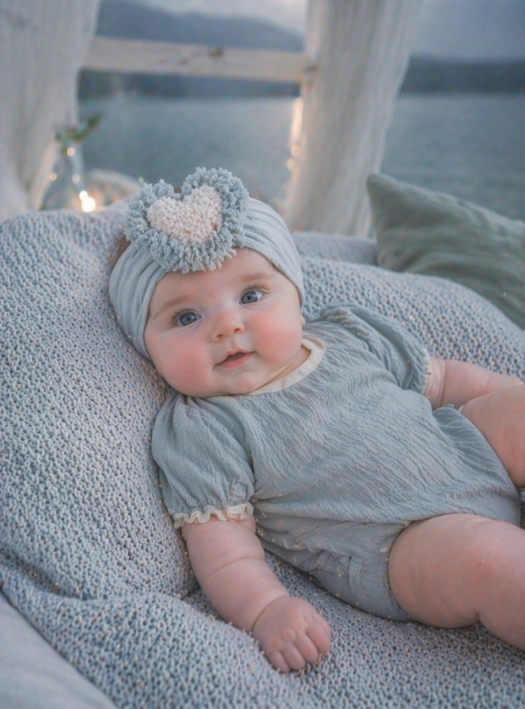 Pastel Heart Plush Baby Headband, Soft Elastic Baby Girl Boutique Hair Band