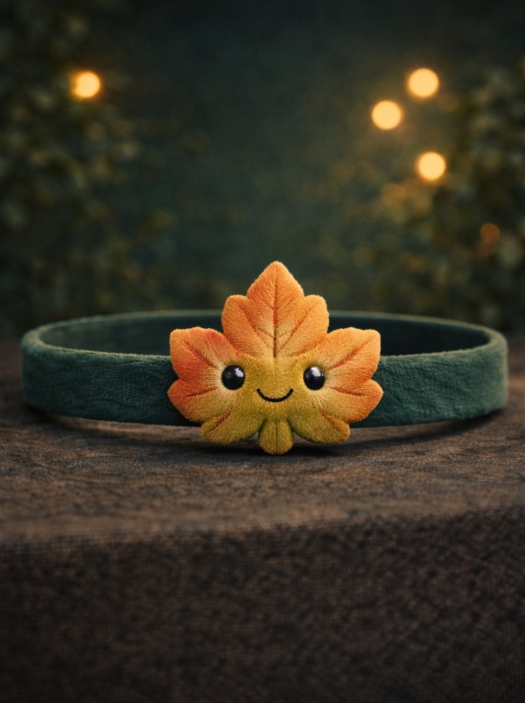 Bentiță bebe din pluș cu frunză de toamnă, apreciată de clienții B2B pentru prezentare boutique și personalizare
