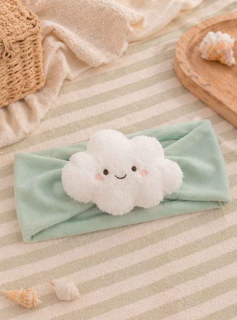 Faixa de bebê com nuvem de pelúcia para linhas presenteáveis e exposição delicada no varejo