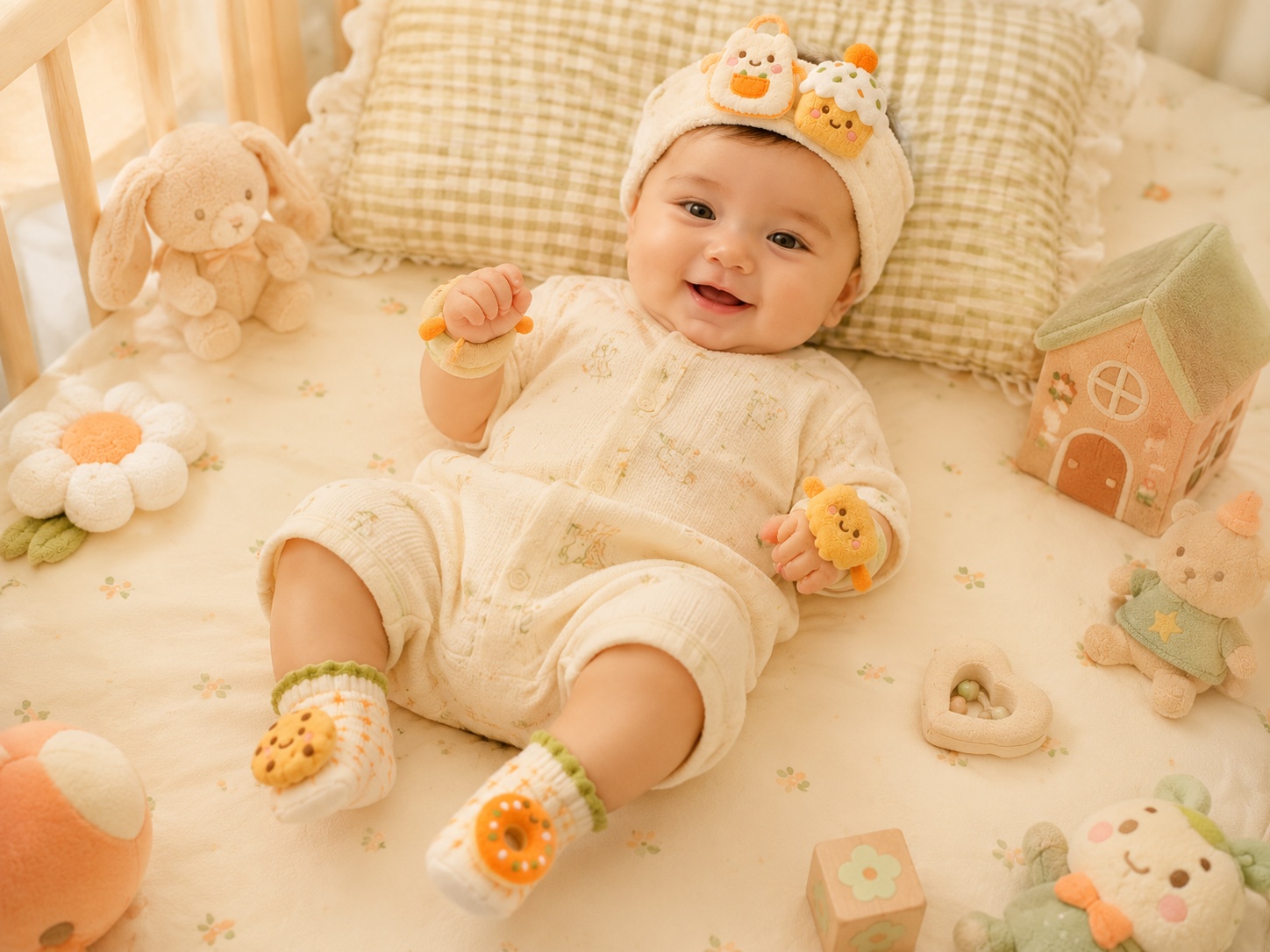 OEM Dessert Theme Baby Plush Doll Headband Socks & Wristband Gift Set for Boutique Brands