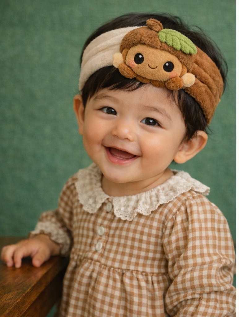 Bandeau bébé peluche gland noisette, pensé pour plaire aux acheteurs B2B