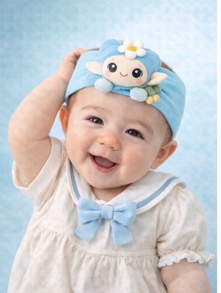 Faixa de bebê com fada azul suave em pelúcia, ideal para vendas B2B