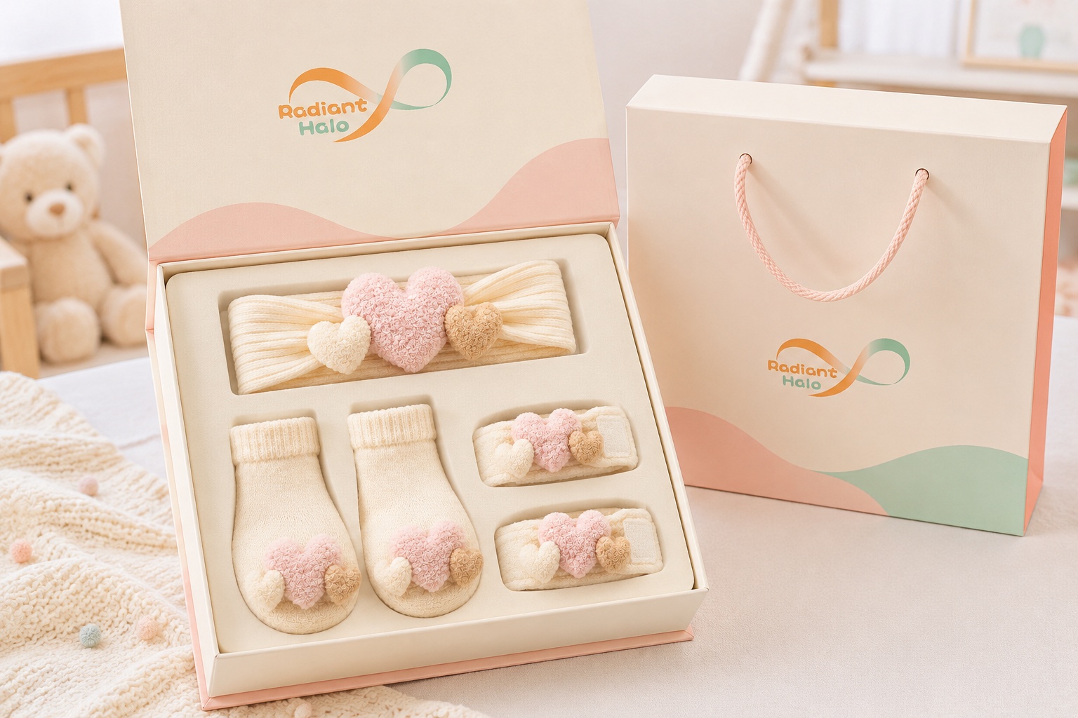 Wholesale Baby Doll Heart Headband, Socks & Wristband Gift Set for Baby Boutiques