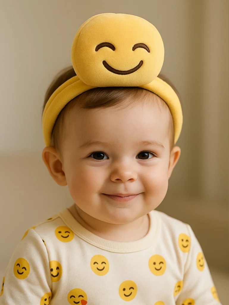 Faixa de cabelo para bebê com expressão emoji