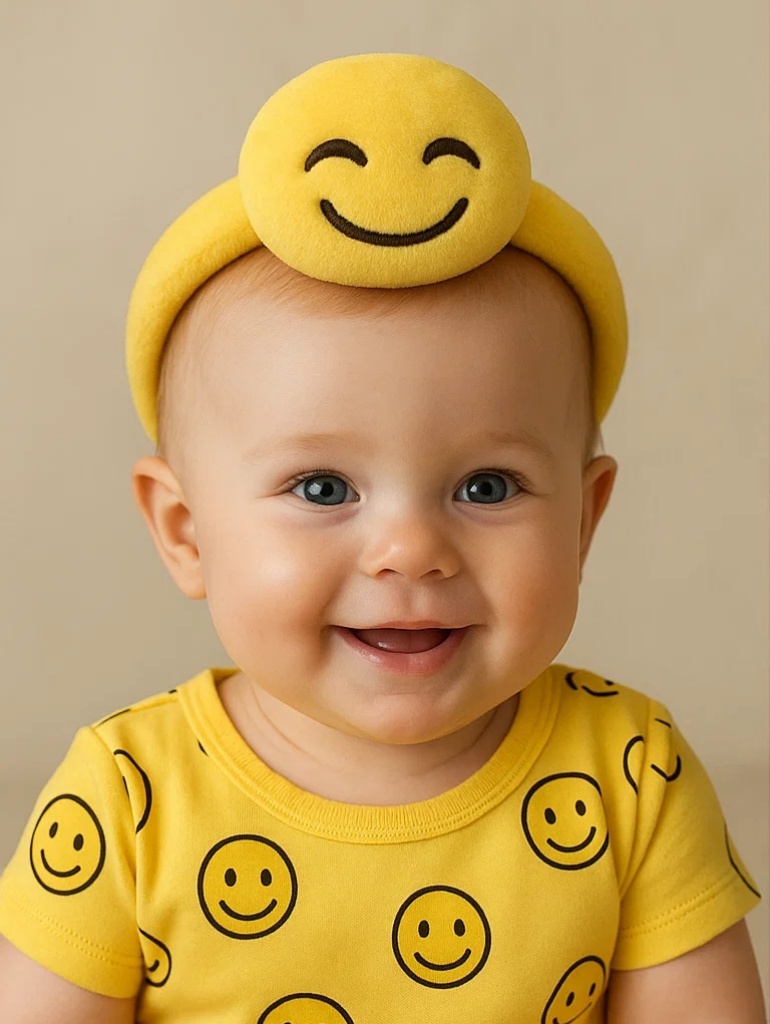 Soft Cotton Baby Headband with Emoji Smile Design