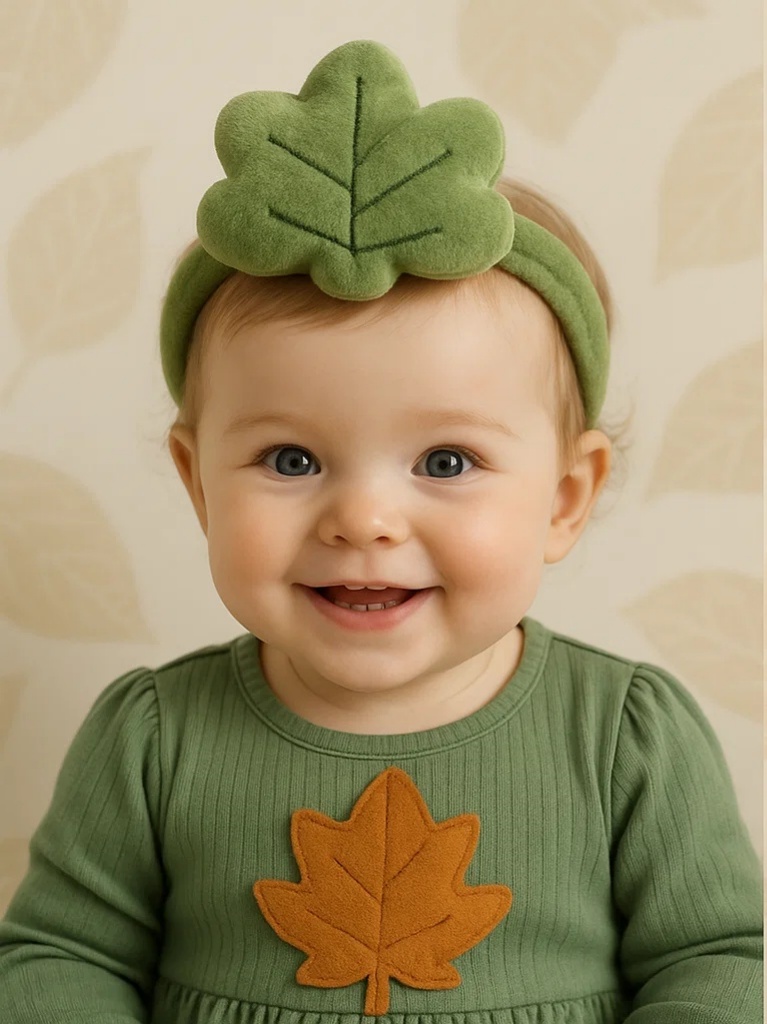 Faixa de Cabelo para Bebê com Folha Verde Natural