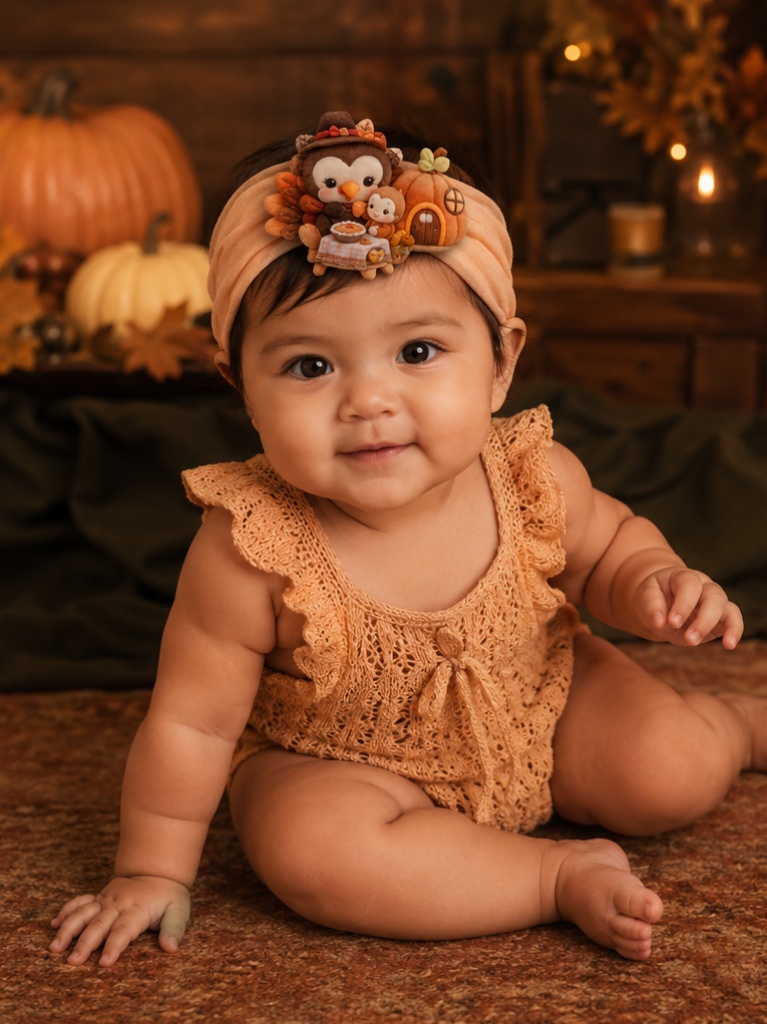 Wholesale Autumn Plush Doll Baby Headband – Soft Stretch Headwrap for Boutique Gift Sets