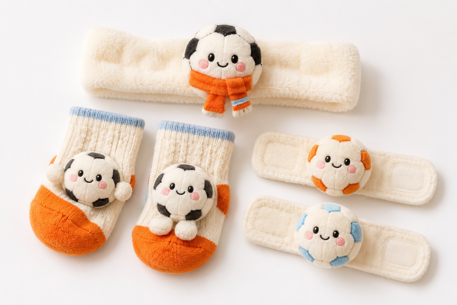 Wholesale Orange Soccer Baby Gift Set with Plush Football Headband, Socks and Wrist Rattles