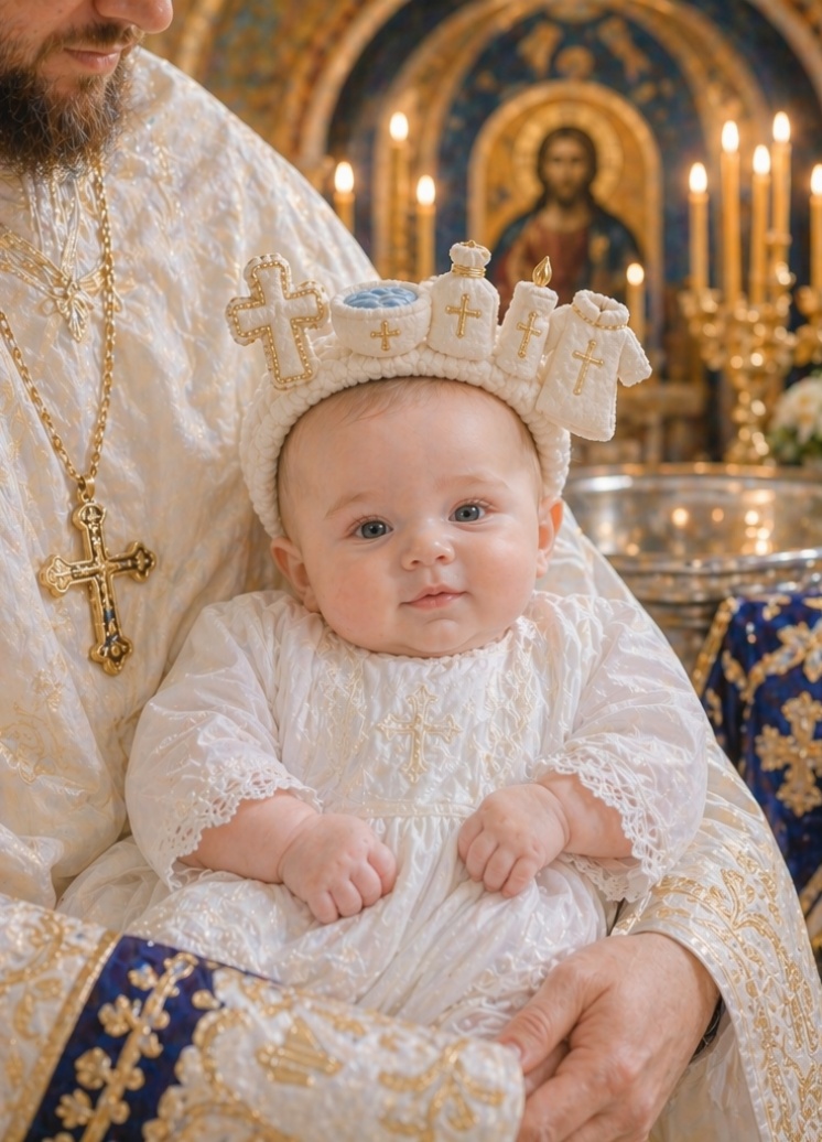 Wholesale Custom Baby Baptism Detachable Doll Headband with Gold Cross Icons for Christening Boutiques