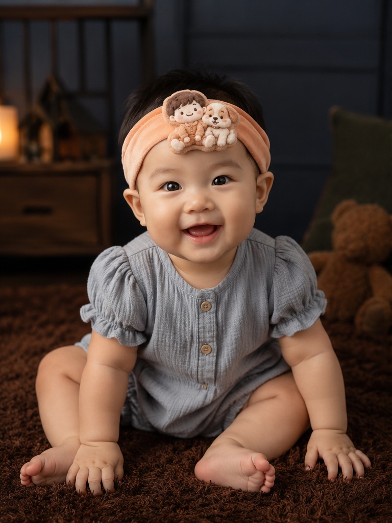 Wholesale Peach Baby Plush Doll Headband for Boutiques | Removable Boy & Puppy Design