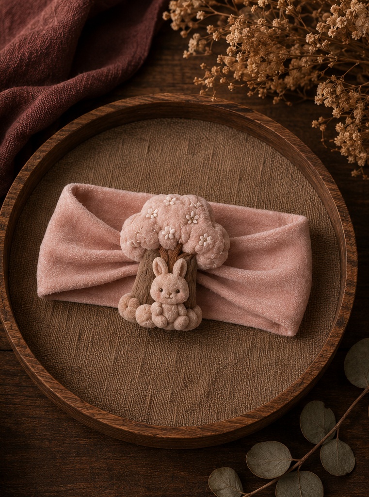 OEM Plüsch-Babyhaarband in Rosa mit abnehmbarem Hasen- und Baum-Anhänger für Boutique-Großhandel