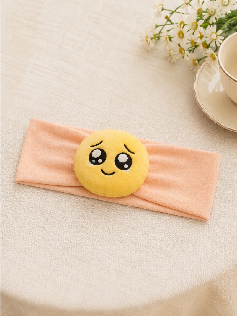 Diadema de bebé al por mayor con peluche emoji tierno desmontable para clientes boutique