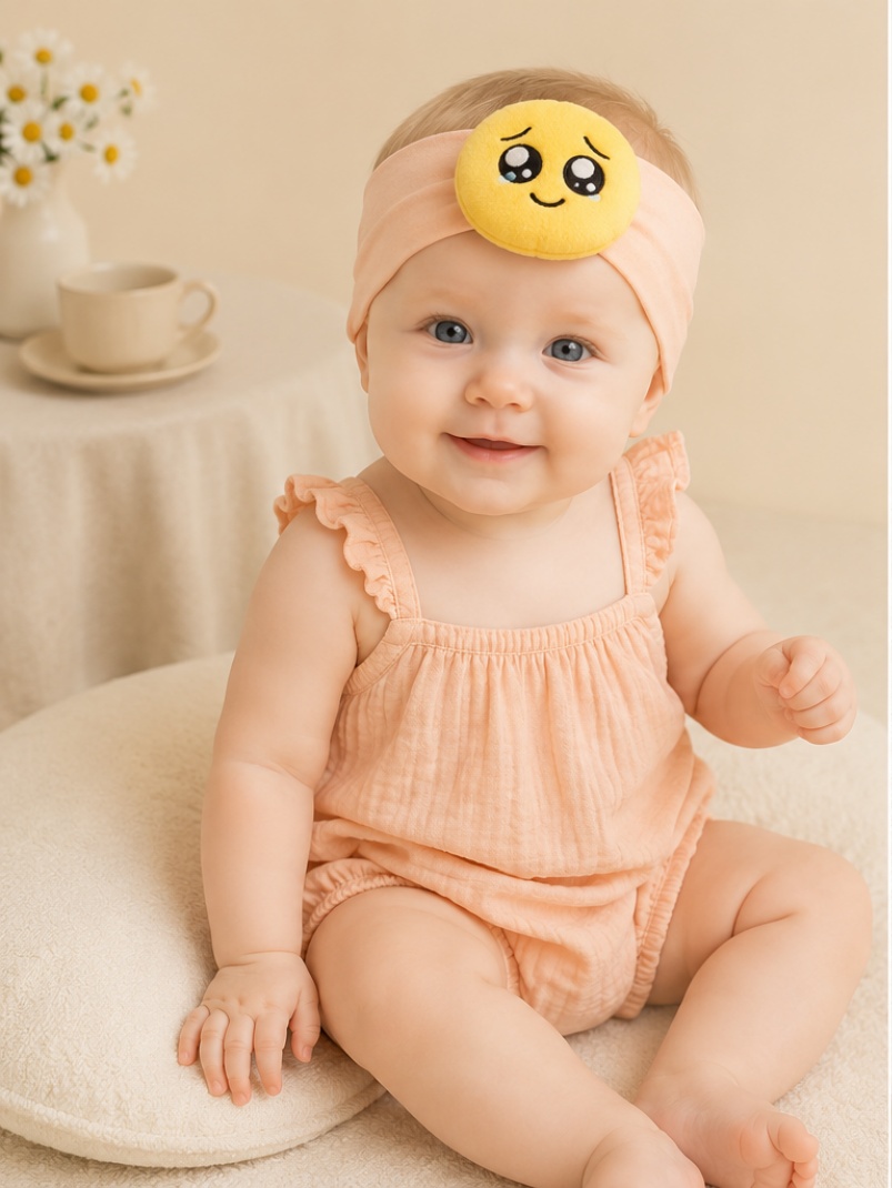 Diadema de bebé al por mayor con peluche emoji tierno desmontable para clientes boutique