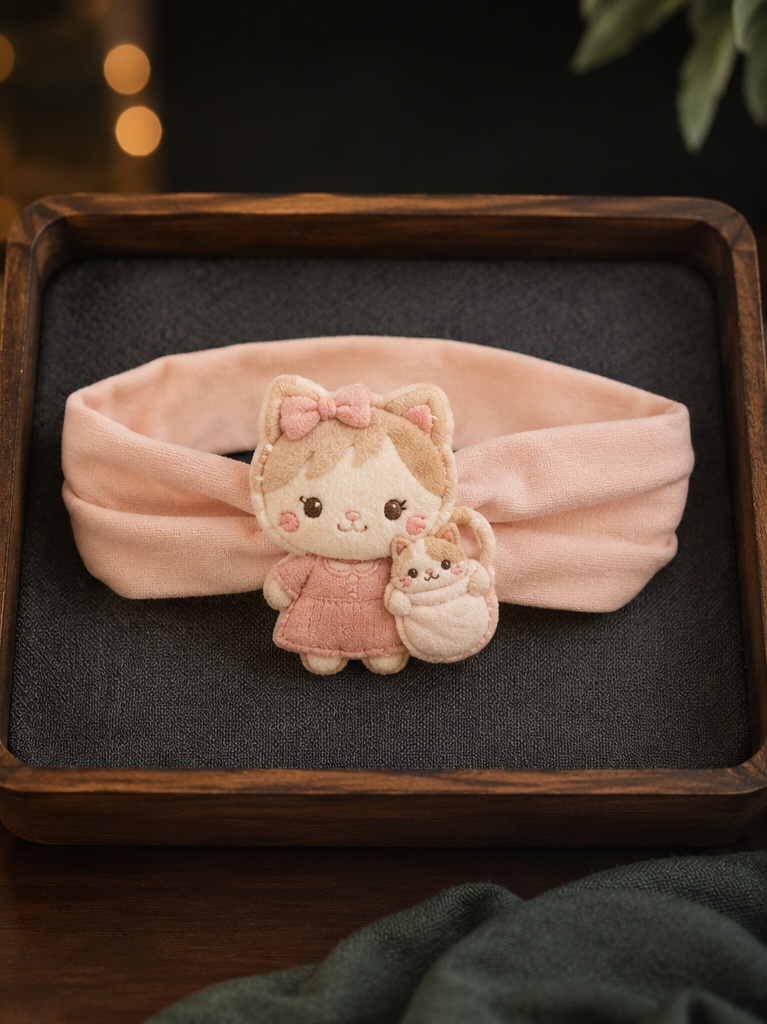 Wholesale Baby Doll Headbands with Removable Plush Cat Decoration for Boutique Buyers