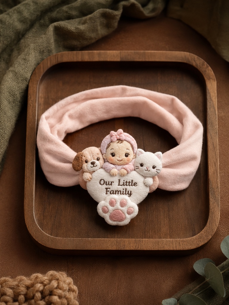 卸売向けピンクベビーぬいぐるみヘッドバンド｜Our Little Family 取り外し飾り付き