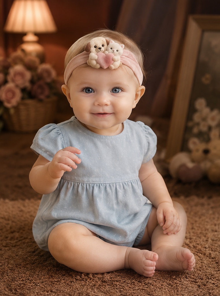 OEM Plush Baby Headband with Detachable Puppy & Kitten Heart Charm for Boutique Wholesale