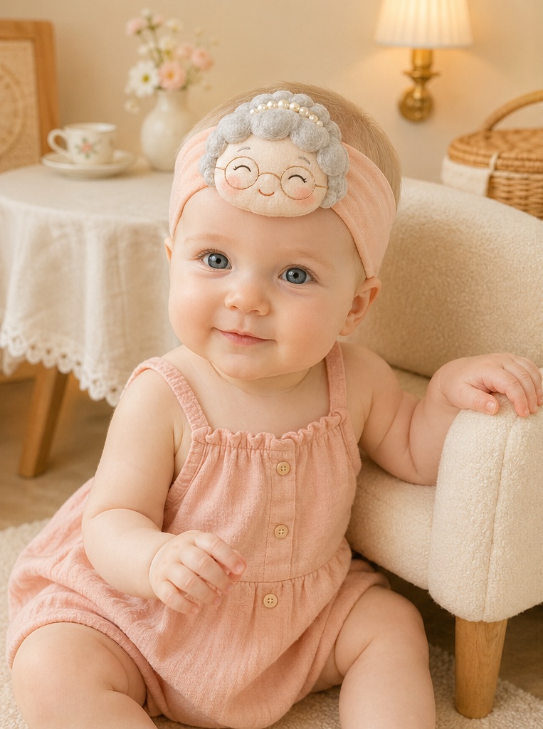 Wholesale Plush Baby Headband with Detachable Grandma Doll – Soft Photo Prop & Gift-Ready Baby Hair Accessory