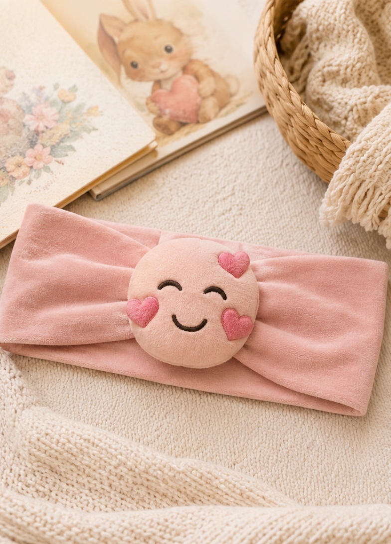Wholesale-Ready Plush Baby Doll Headband with Heart Emoji Decoration for Boutique Gift Sets