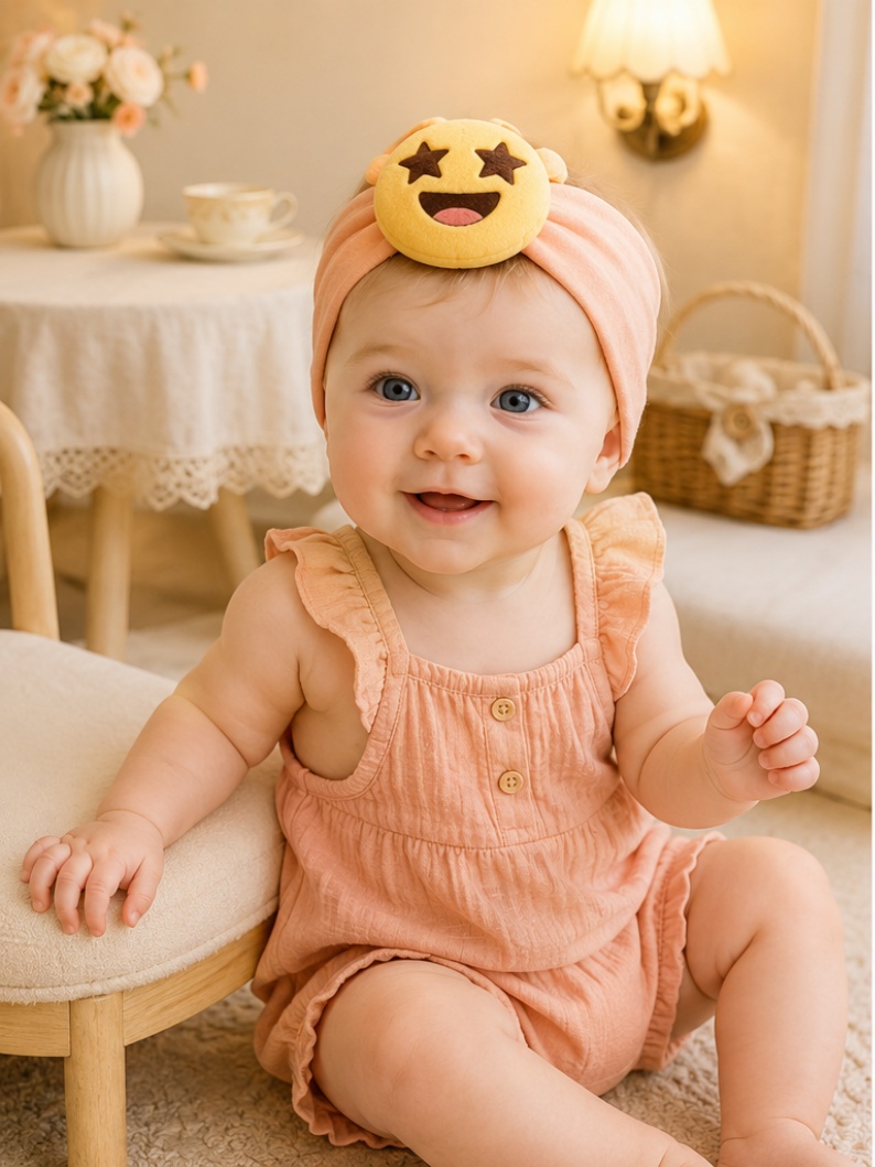 Diadema de peluche para bebé al por mayor OEM con muñeco emoji de ojos de estrella desmontable — accesorio suave para boutiques infantiles