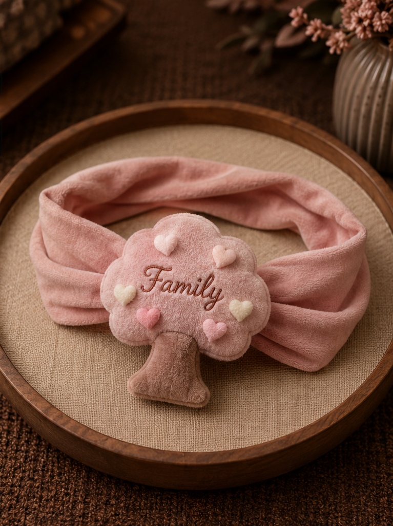 Wholesale Pink Plush Family Tree Baby Doll Headband – OEM Gift-Ready Soft Hair Accessory