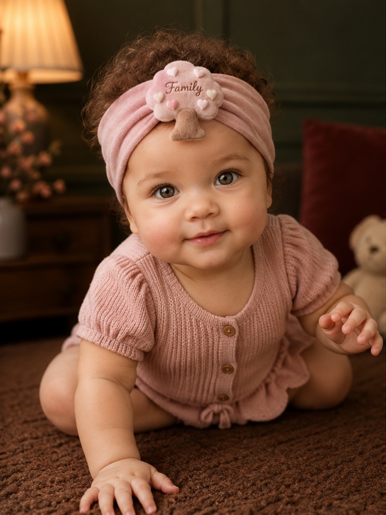 Wholesale Pink Plush Family Tree Baby Doll Headband – OEM Gift-Ready Soft Hair Accessory