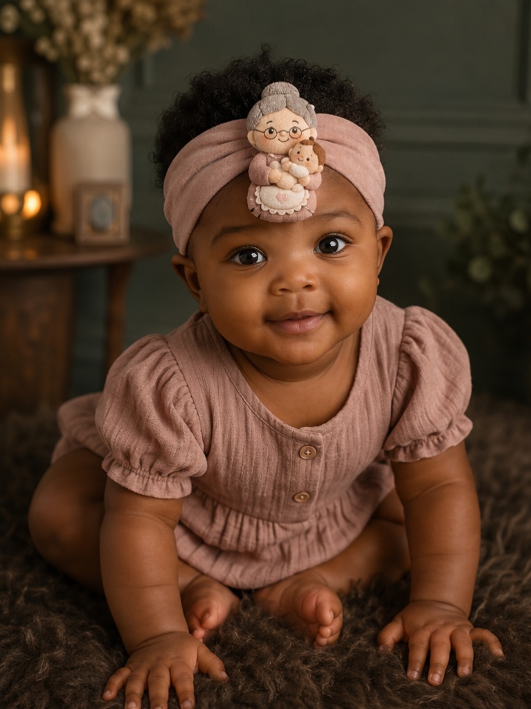 Diadema de bebé al por mayor con muñeca de abuela y bebé, ideal para regalos y marca privada
