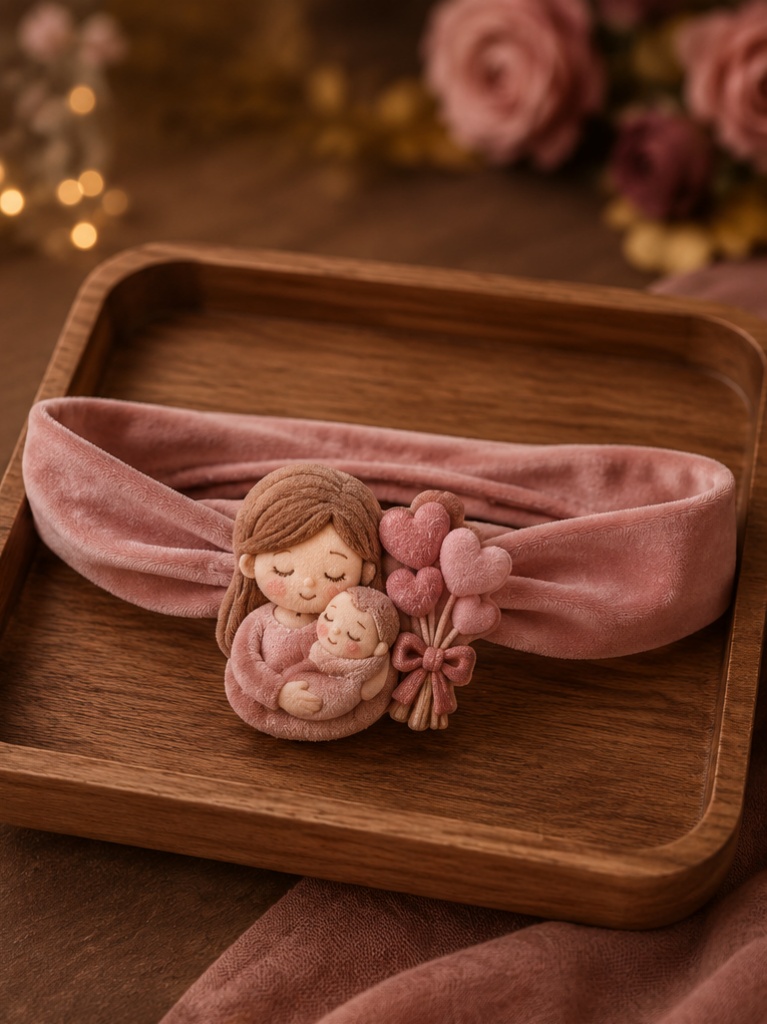 Wholesale Custom Baby Doll Headband with Mother & Heart Bouquet Plush Decoration