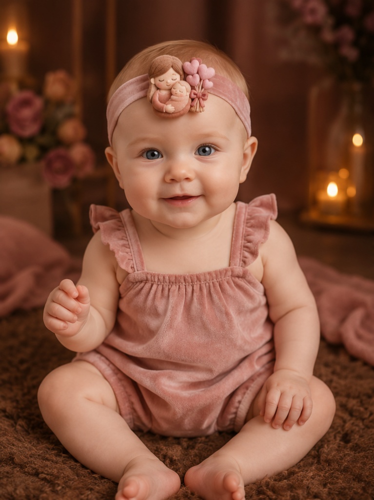 Wholesale Custom Baby Doll Headband with Mother & Heart Bouquet Plush Decoration
