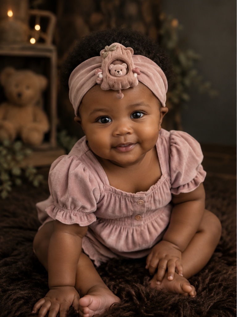 Wholesale Plush Baby Headband with Bear Tree-Stump Appliqué for Boutique Photo Props & Gift Sets