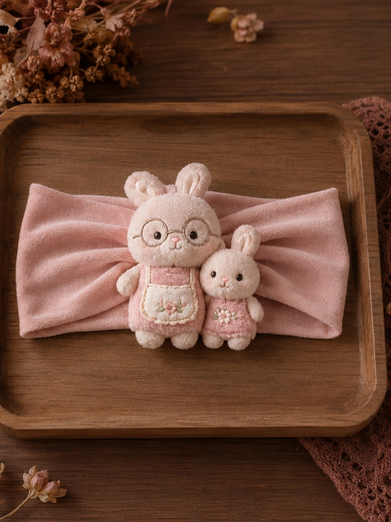 Faixa de Bebê Rosa com Coelhinhos de Pelúcia para Atacado, Boutique e OEM