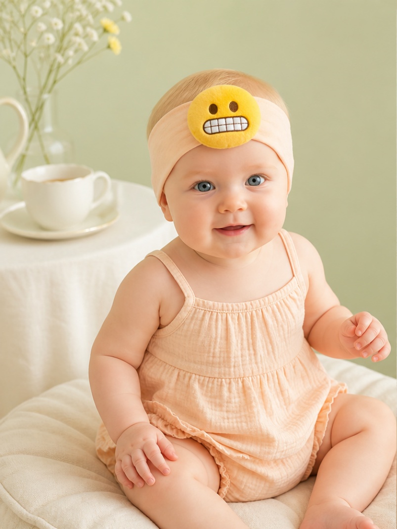 Wholesale Pink Baby Doll Headband with Detachable Grimacing Emoji Plush for Boutique Orders