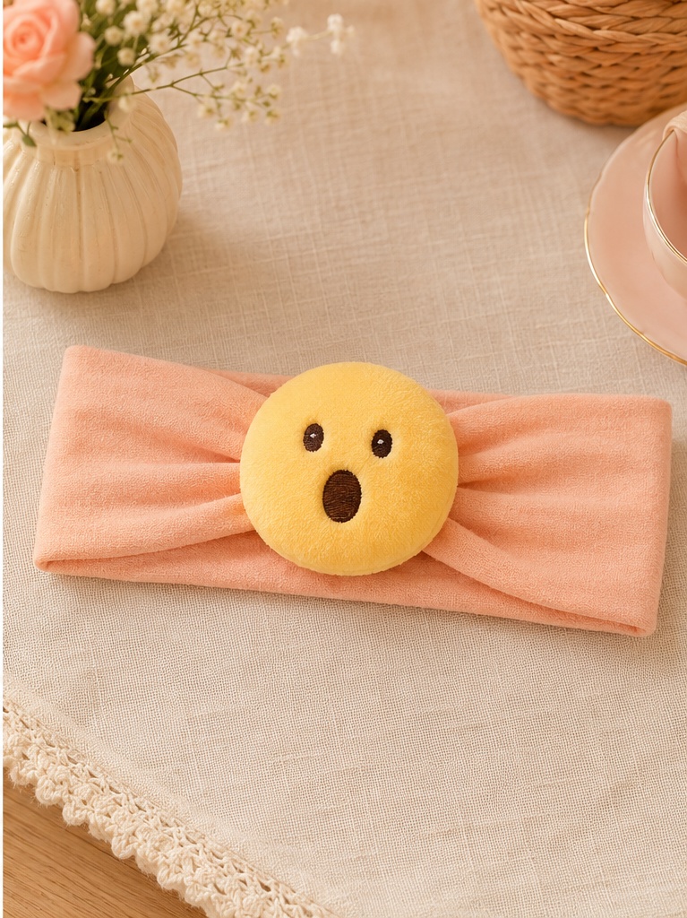 Wholesale Detachable Emoji Plush Baby Doll Headband – Soft Stretch Pink Surprise Design for Baby Boutiques