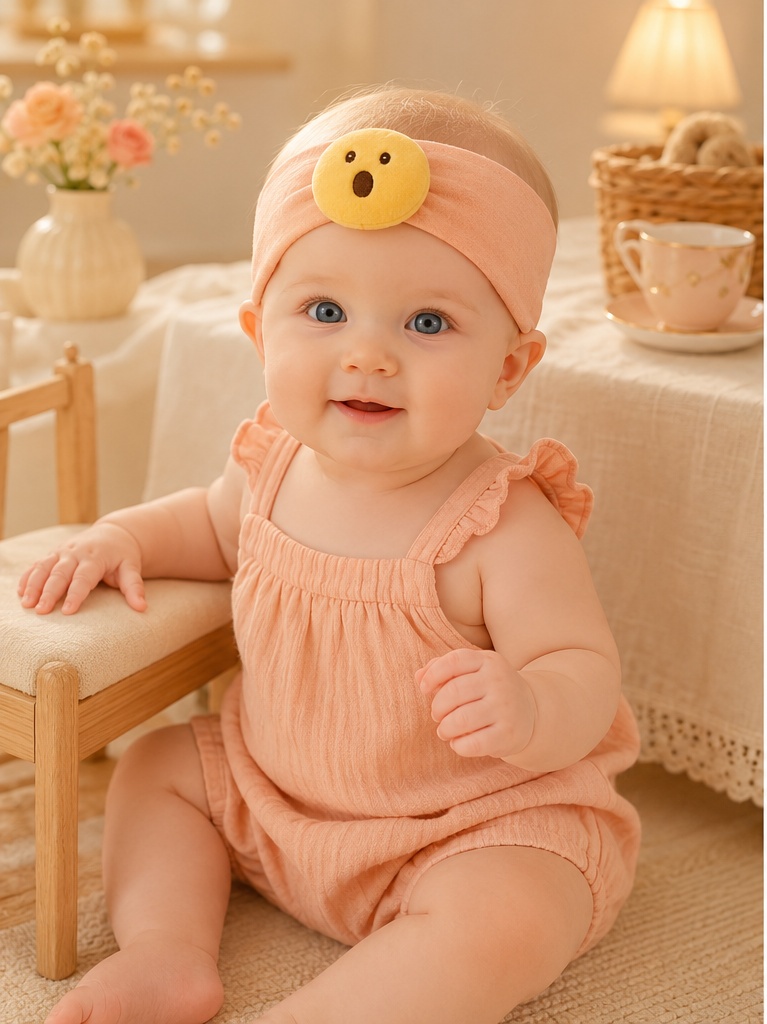 Wholesale Detachable Emoji Plush Baby Doll Headband – Soft Stretch Pink Surprise Design for Baby Boutiques