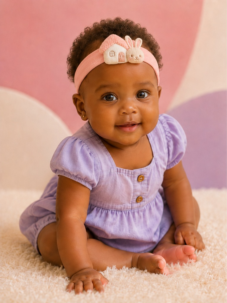 Wholesale Pink Plush Baby Doll Headband with Bunny & House Applique for Boutique Gift Collections