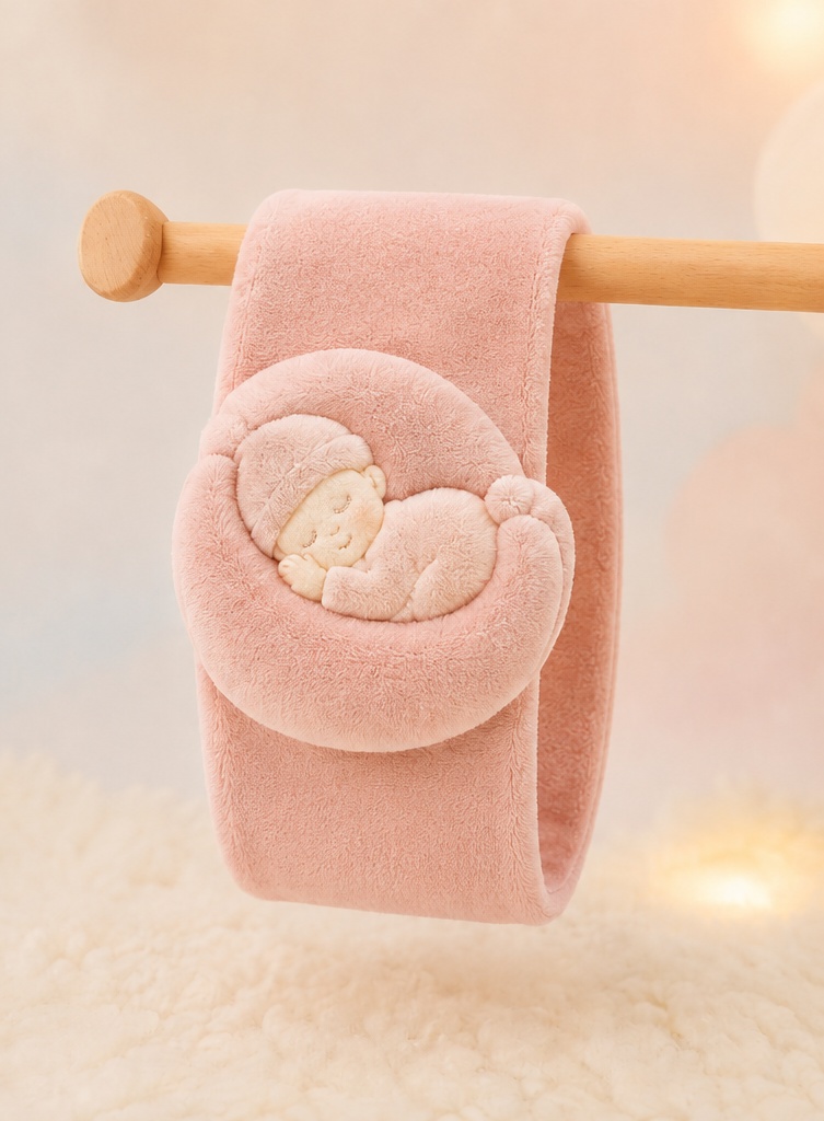 Faixa de Bebê Plush Rosa para Atacado com Aplique de Bebê Dormindo na Lua