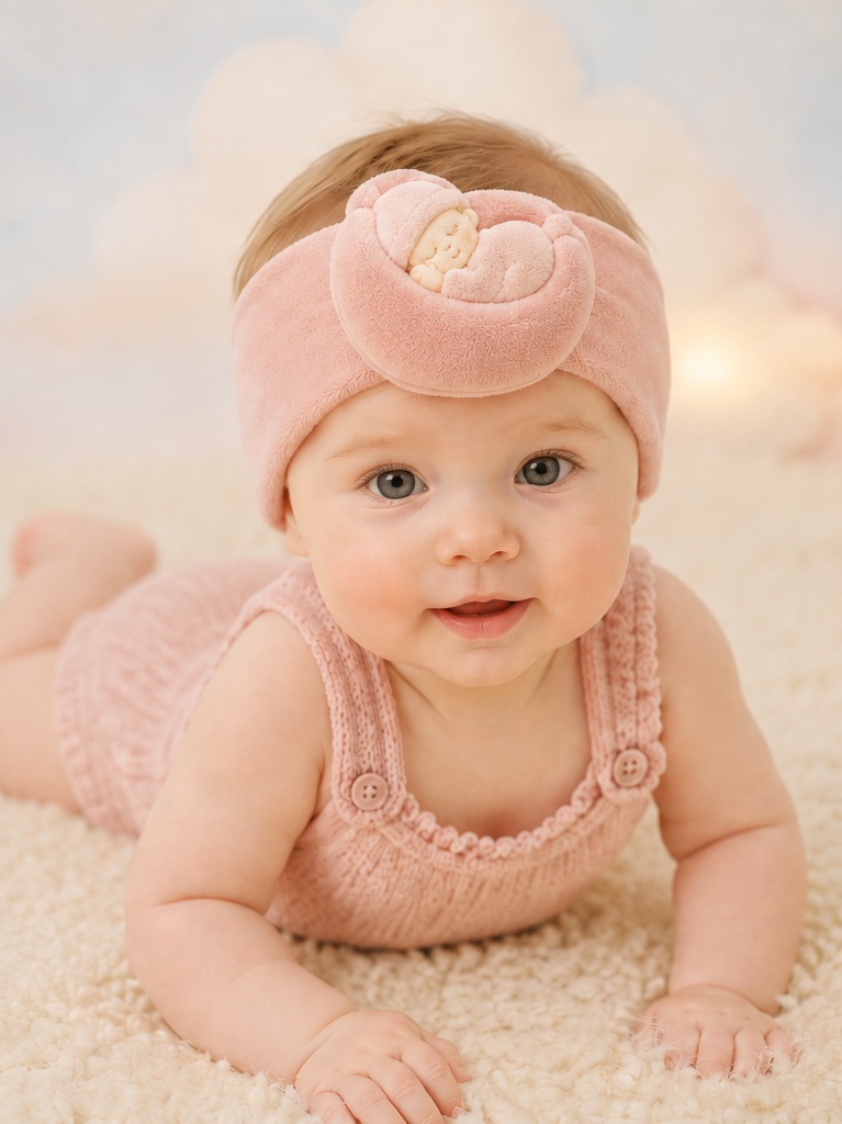 Faixa de Bebê Plush Rosa para Atacado com Aplique de Bebê Dormindo na Lua
