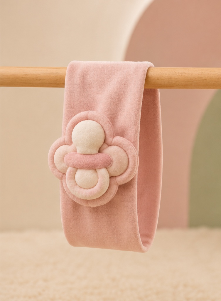 Diadema de bebé al por mayor con aplique de chupete de peluche para boutiques y regalos