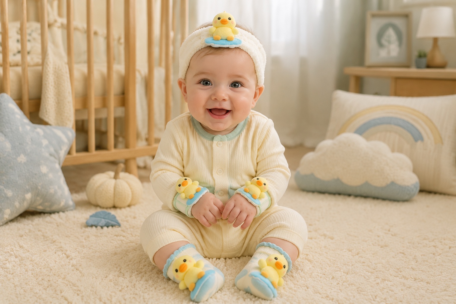 Wholesale Duckling Baby Plush Headband Gift Set with Socks & Wristbands | Coordinated Boutique Newborn Accessories