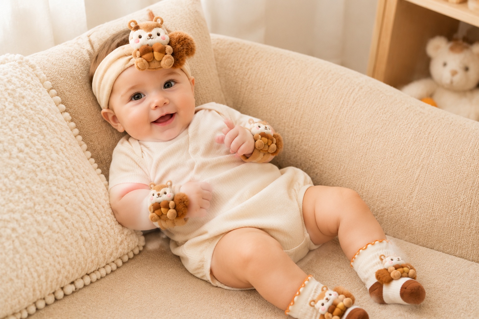 Wholesale Plush Squirrel Baby Headband Gift Set with Socks & Wristbands