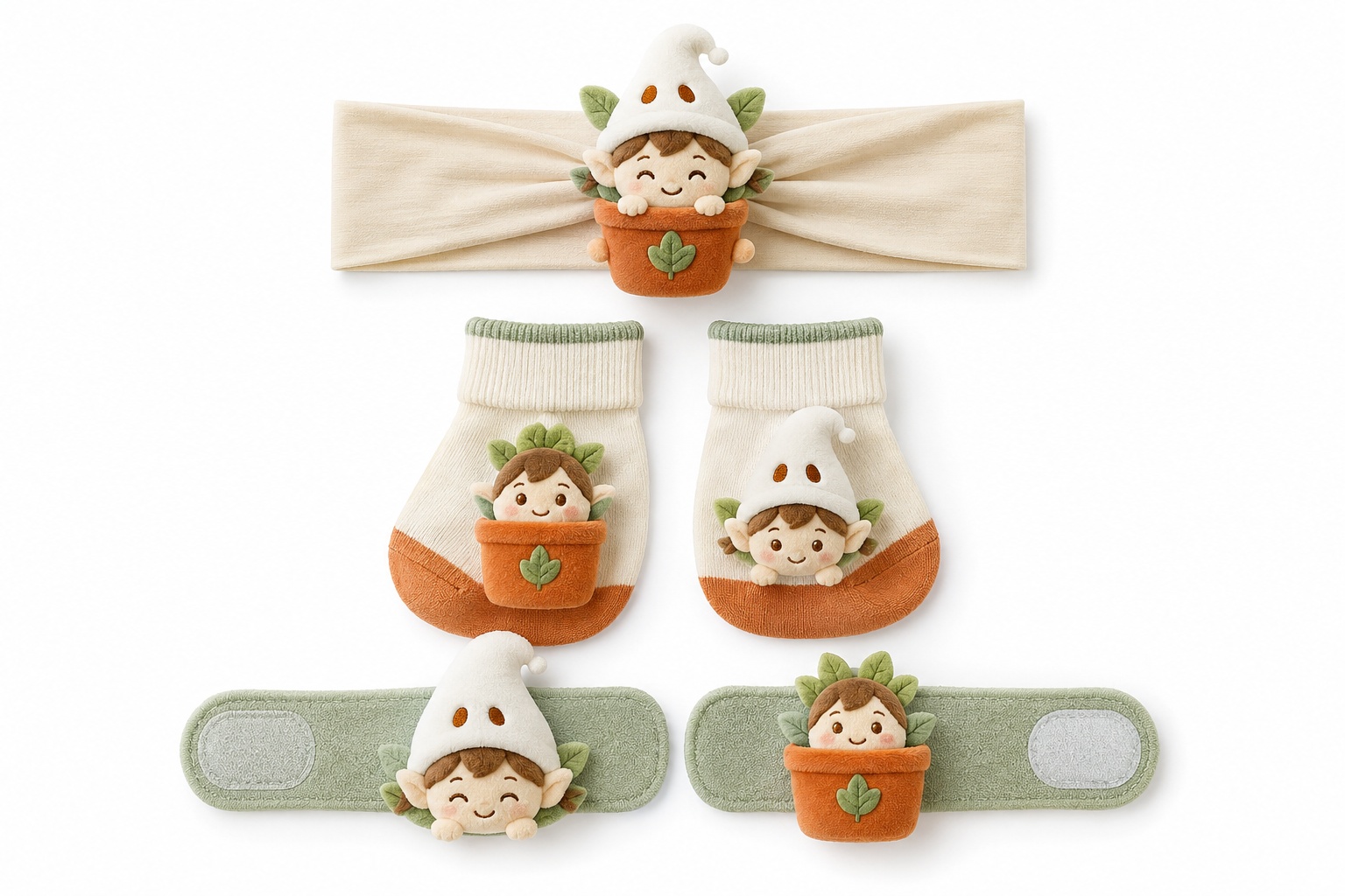 Wholesale Woodland Elf Baby Gift Box Set – Plush Character Headband, Baby Socks & Wrist Rattles for Boutiques