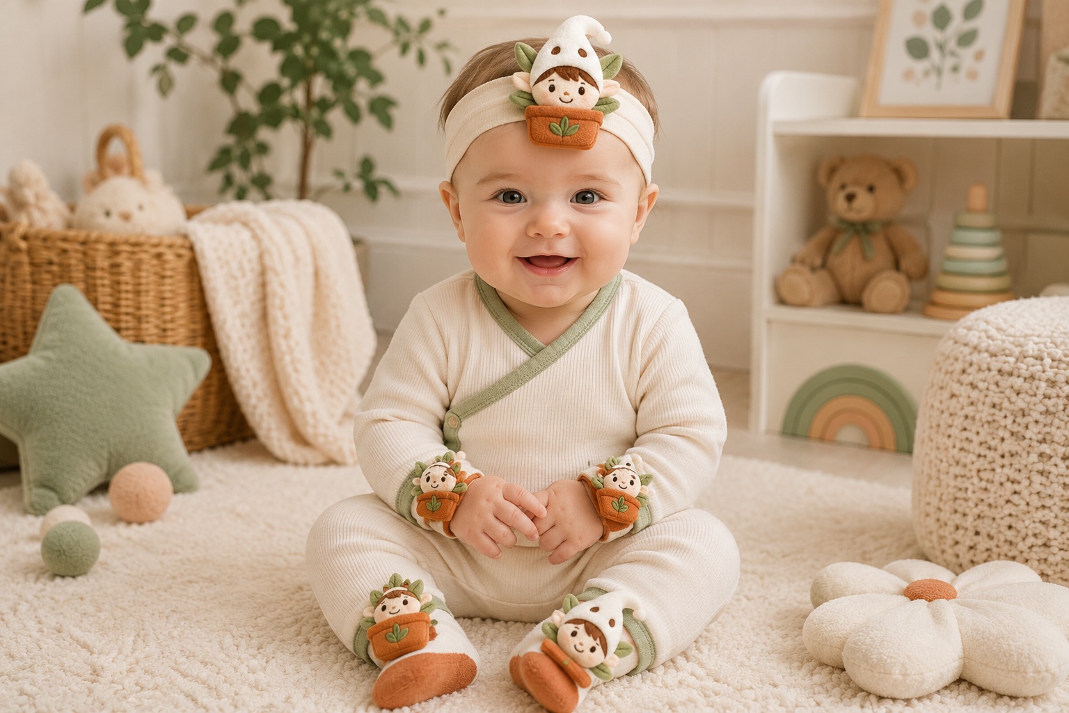 Wholesale Woodland Elf Baby Gift Box Set – Plush Character Headband, Baby Socks & Wrist Rattles for Boutiques