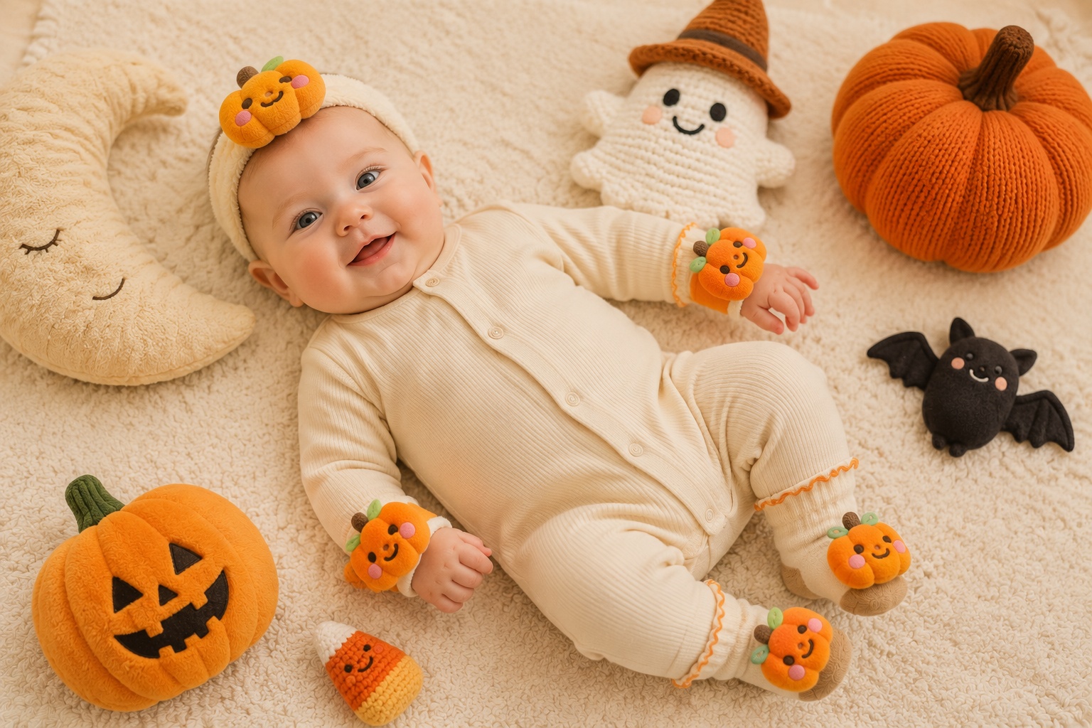 Wholesale Pumpkin Baby Gift Set with Plush Headband, Socks and Wristbands