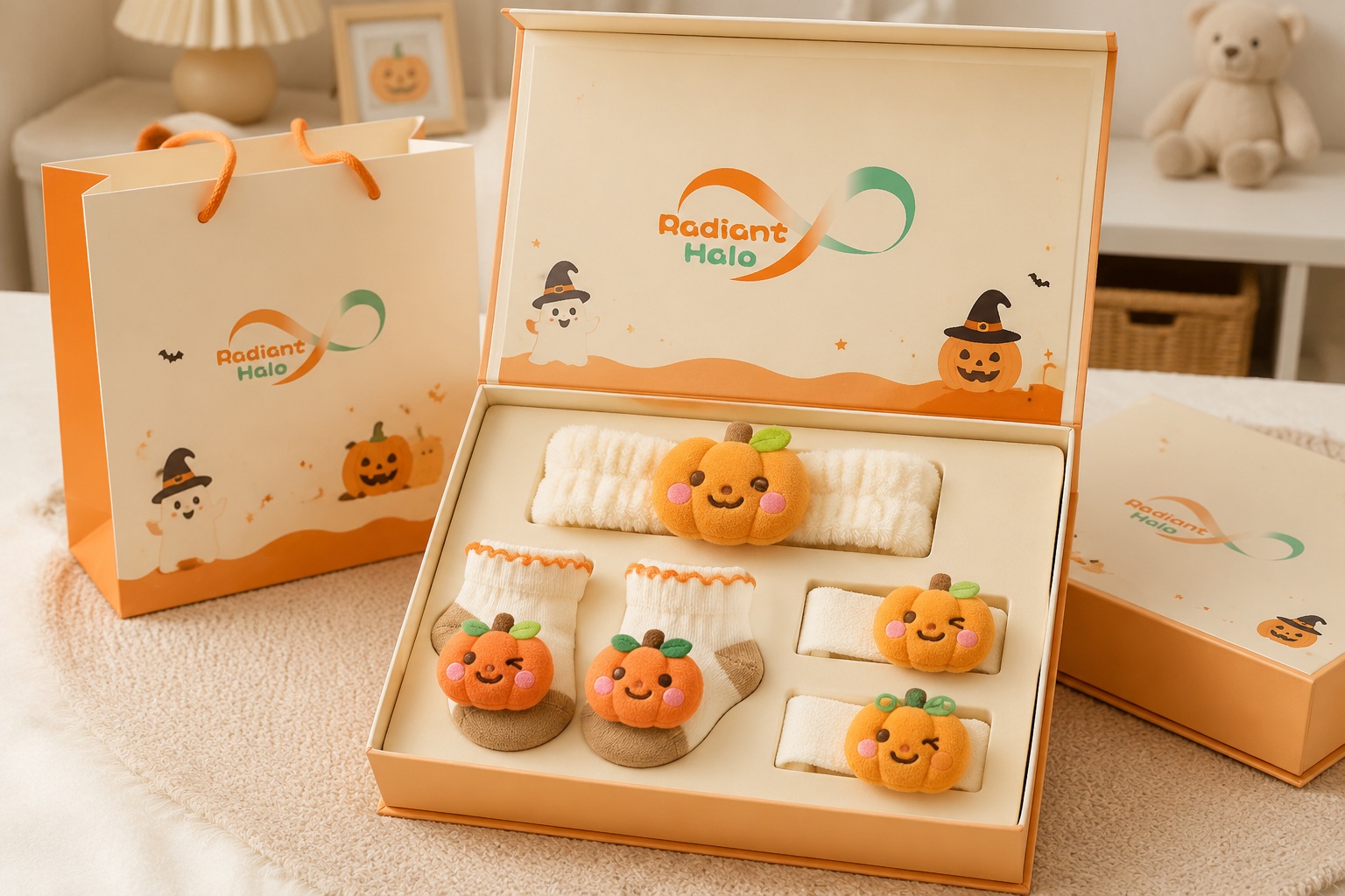 Wholesale Pumpkin Baby Gift Set with Plush Headband, Socks and Wristbands